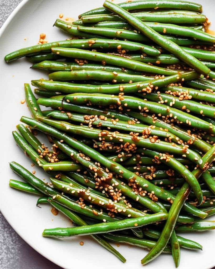 Garlicky, Spicy and Sesamey Green Beans
