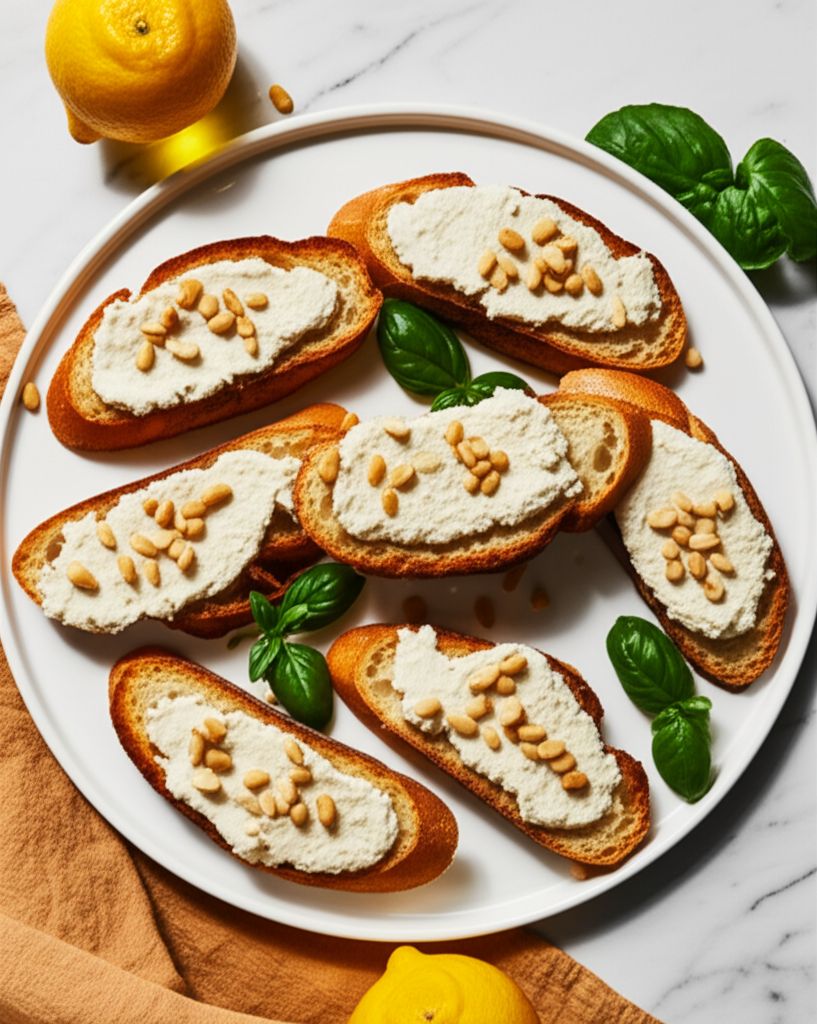 Prosciutto Parmesan and Pine Nut Bruschetta