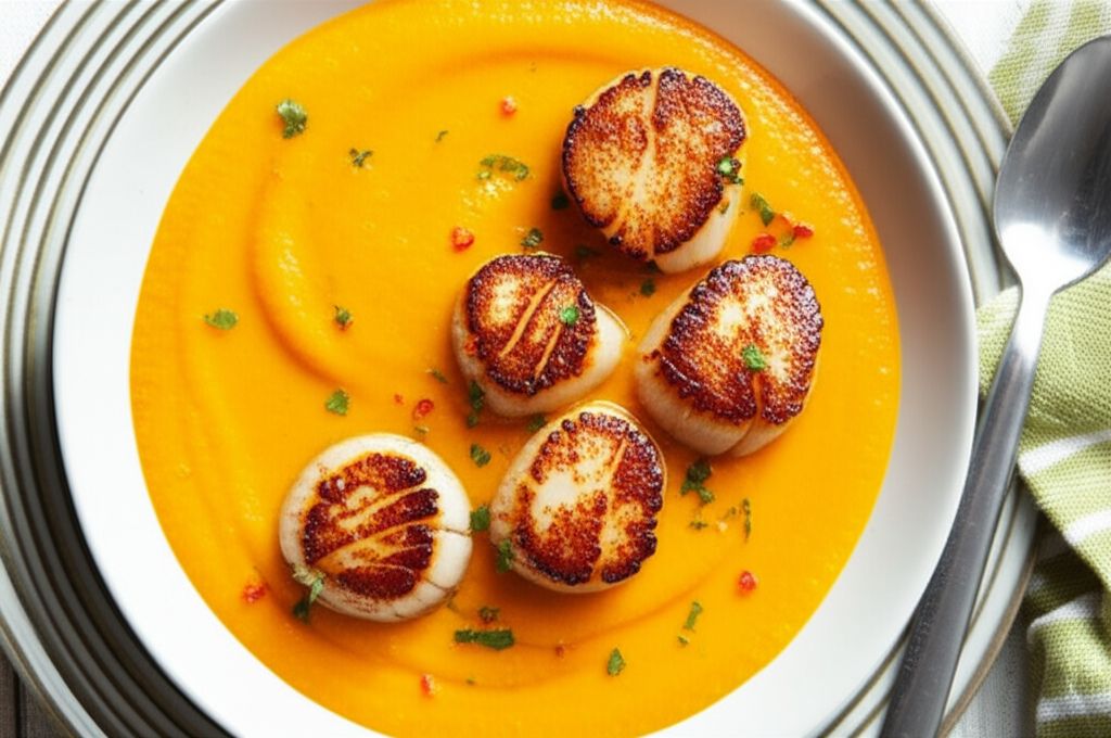 Seared Scallops with Sweet Potato Soup