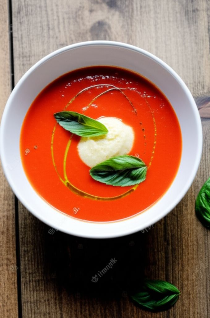 Tomato Cold Soup with Parmesan Cheese Ice Cream