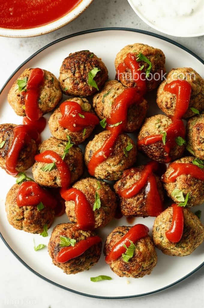 Turkey Zucchini Meatballs with Roasted Pepper Dipping Sauce