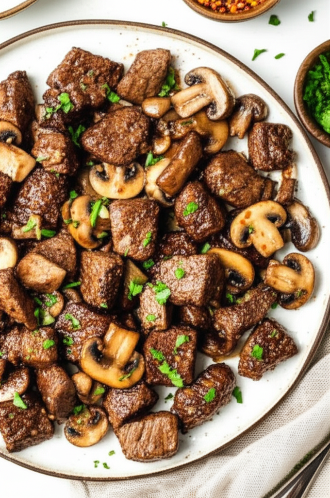 Air Fryer Steak and Mushrooms