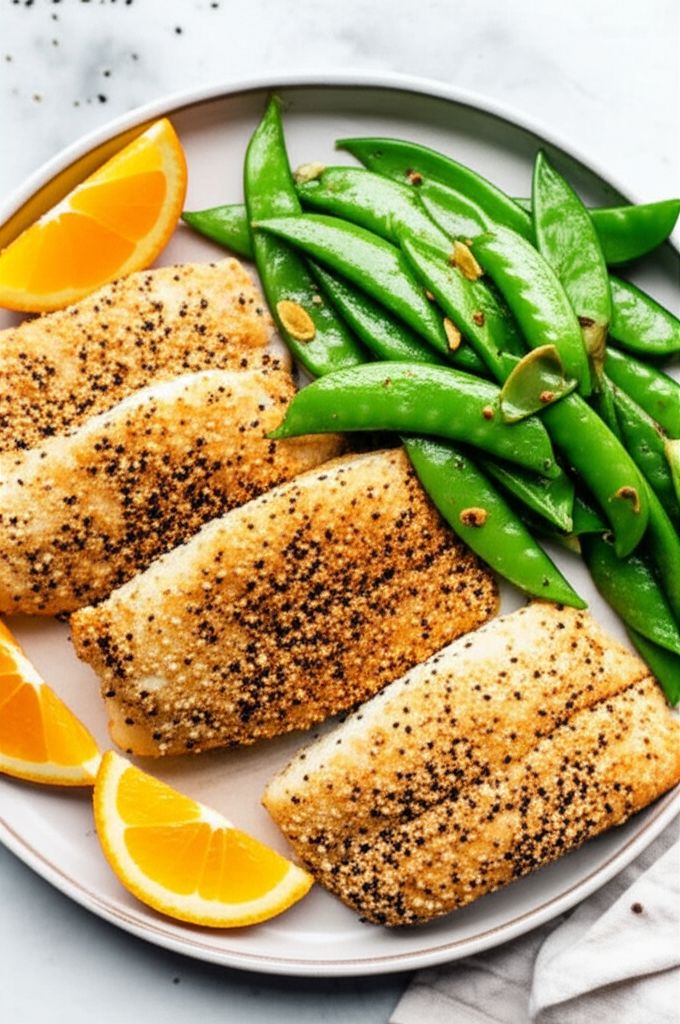 Air-Fried Sesame-Crusted Cod with Snap Peas