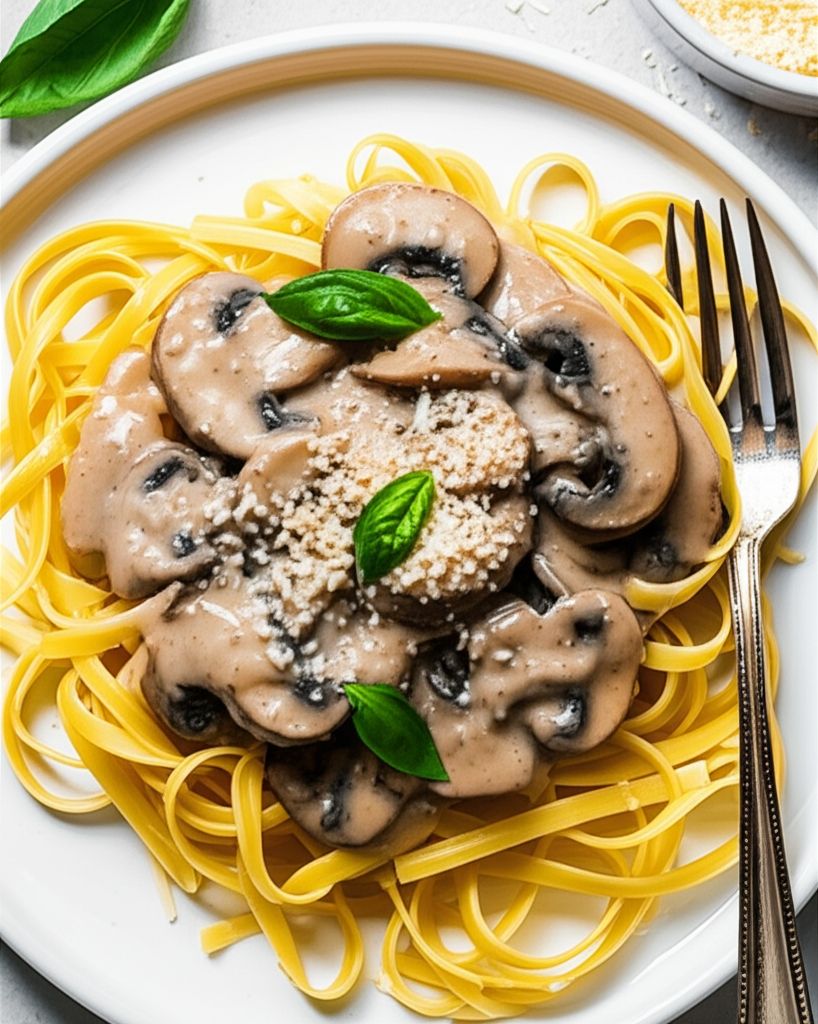 Basil Mushrooms in Cream Sauce