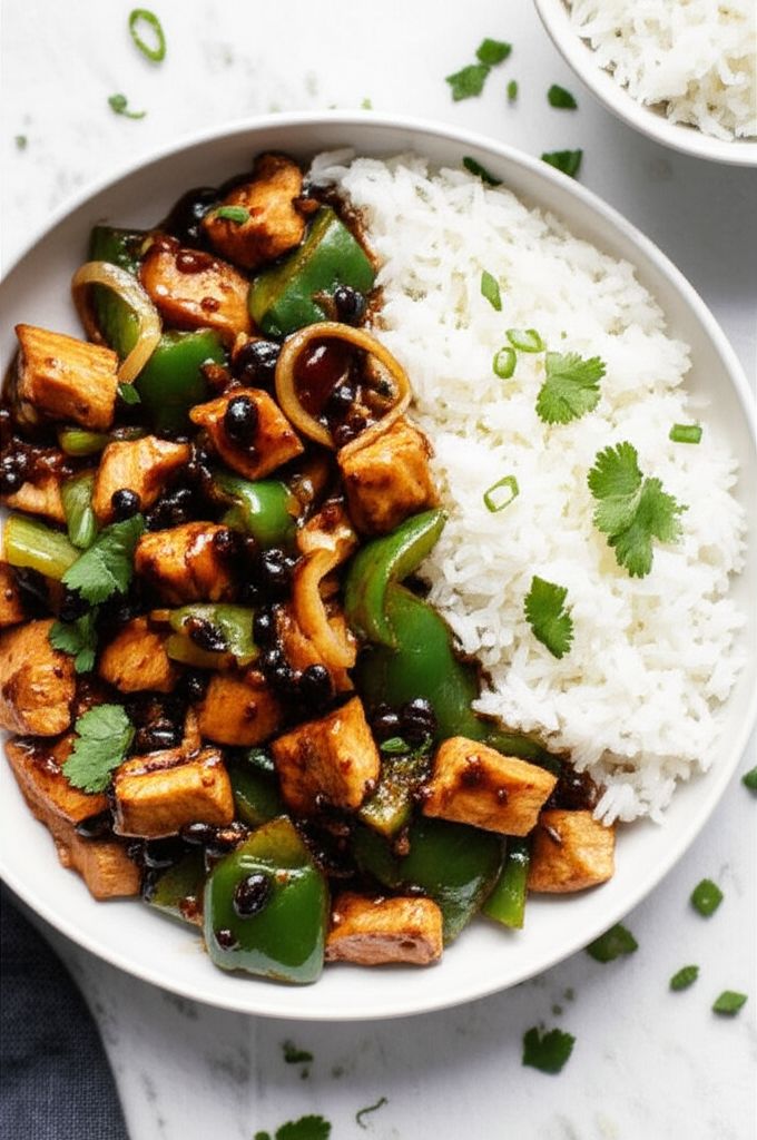 Chicken with Green Peppers in Black Bean Sauce