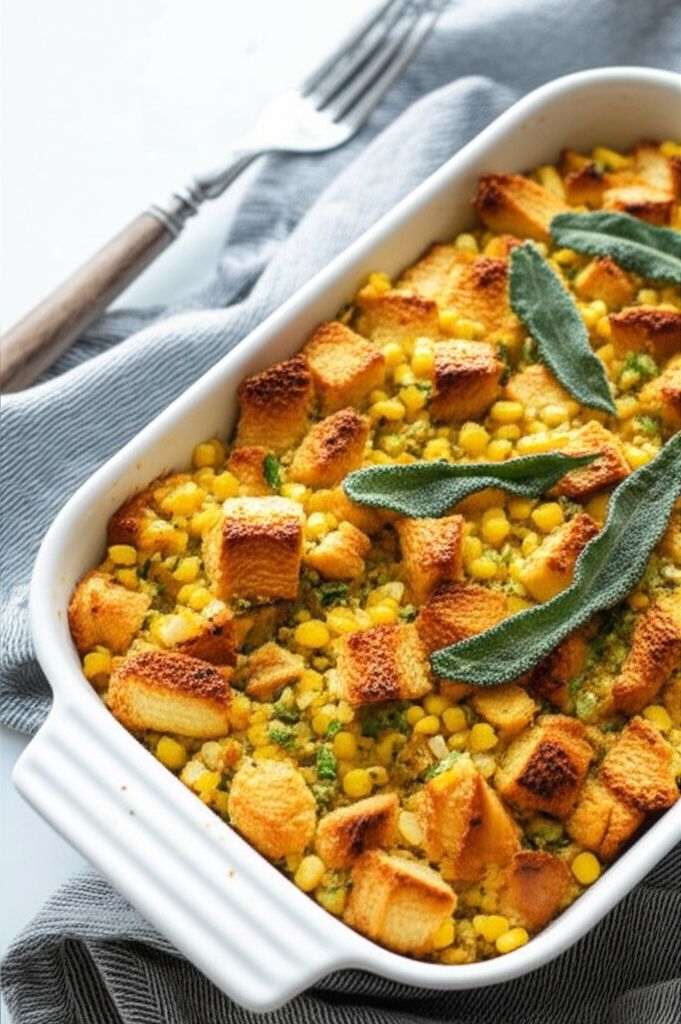 Corn and Challah Stuffing with Fried Sage