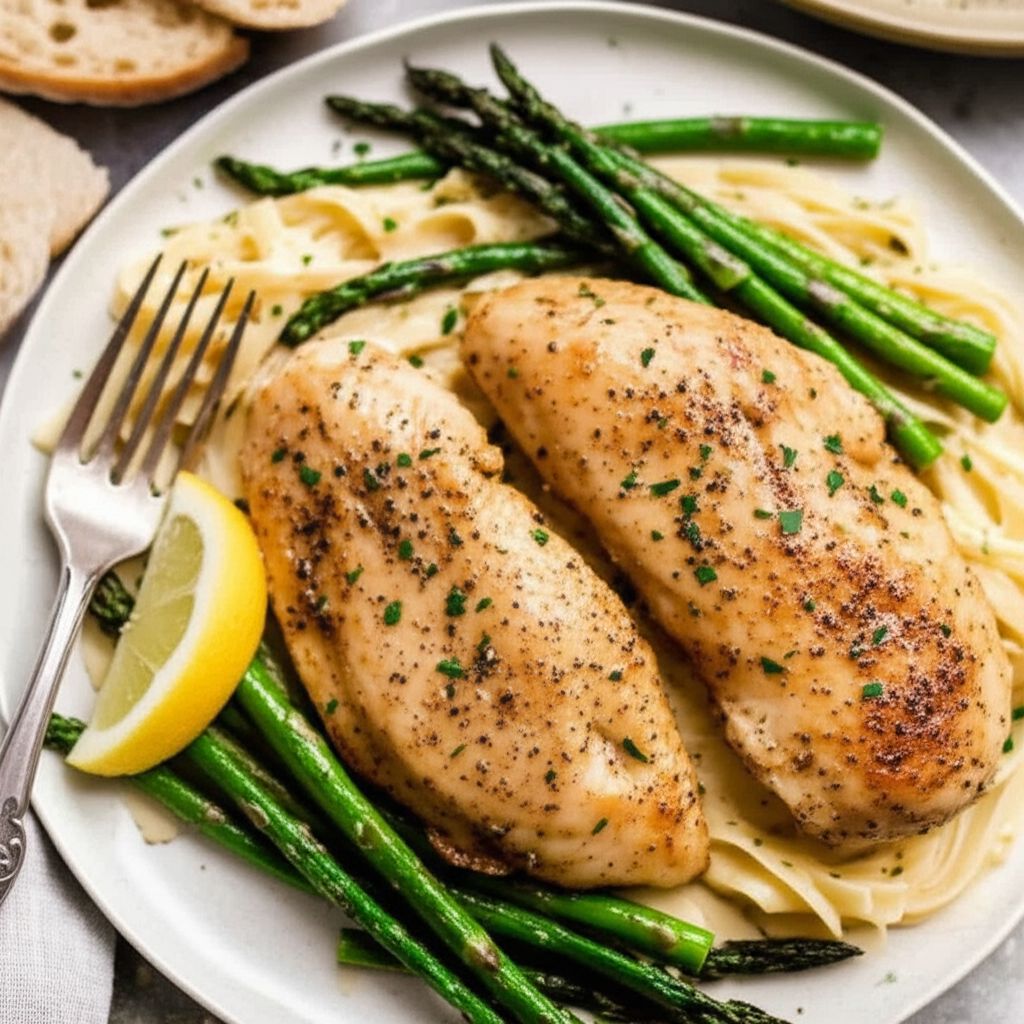 Creamy One-Pan Lemon Garlic Chicken and Asparagus