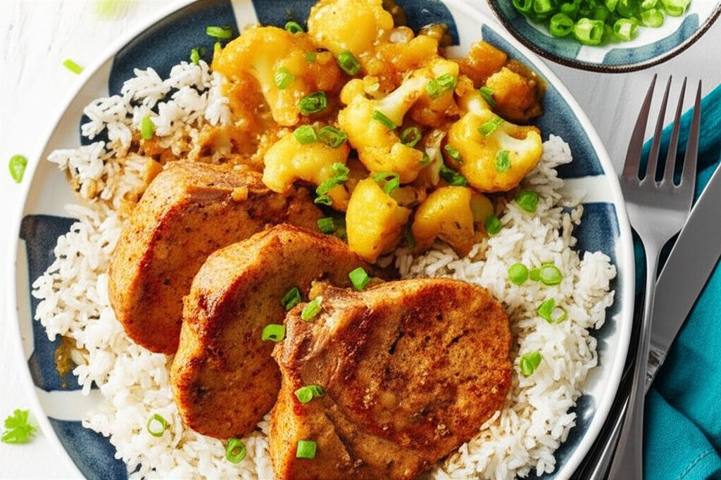 Curried Pork Chops and Cauliflower with Basmati Rice
