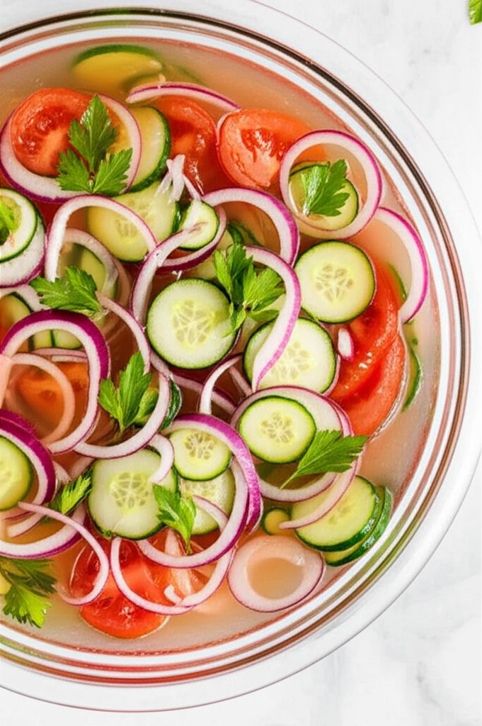 Floating Cucumber, Tomato, and Onion Salad