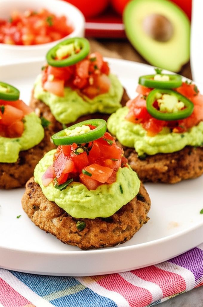 Mexican Chicken Patties with Avocado Sour Cream Spread