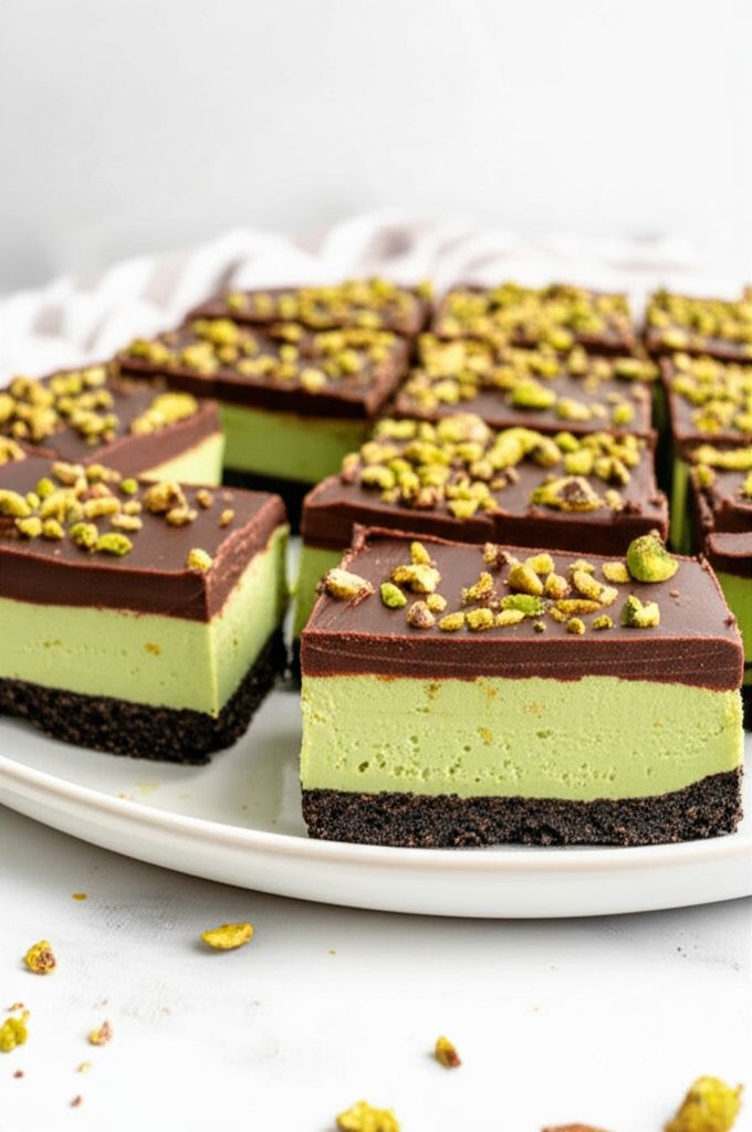 No-Bake Chocolate Pistachio Cheesecake Bars