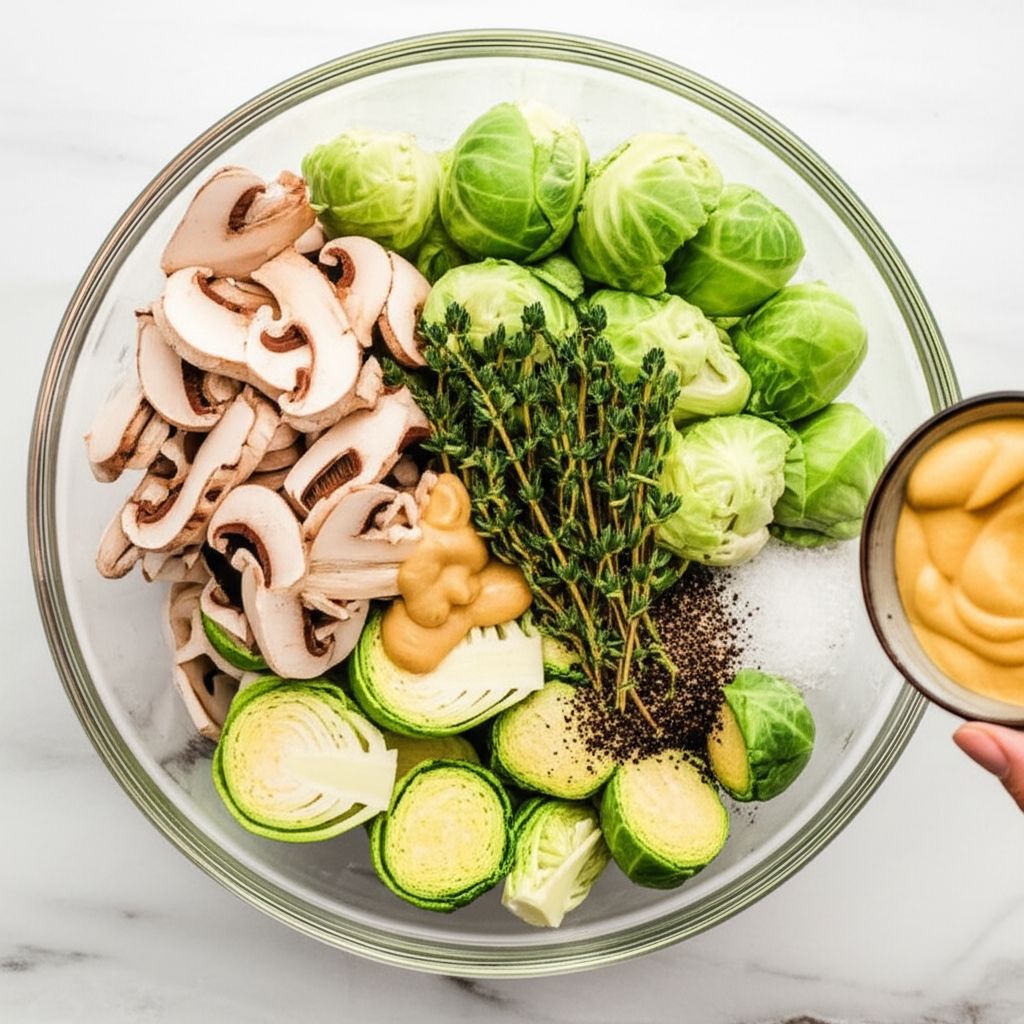 Pan-Fried Brussels Sprouts and Mushrooms with Thyme