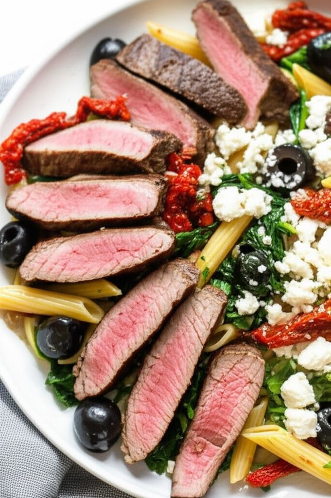 Quick Greek Pasta Salad with Steak