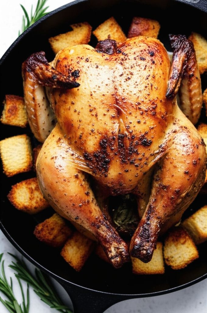 Roast Chicken with Croutons and Onions