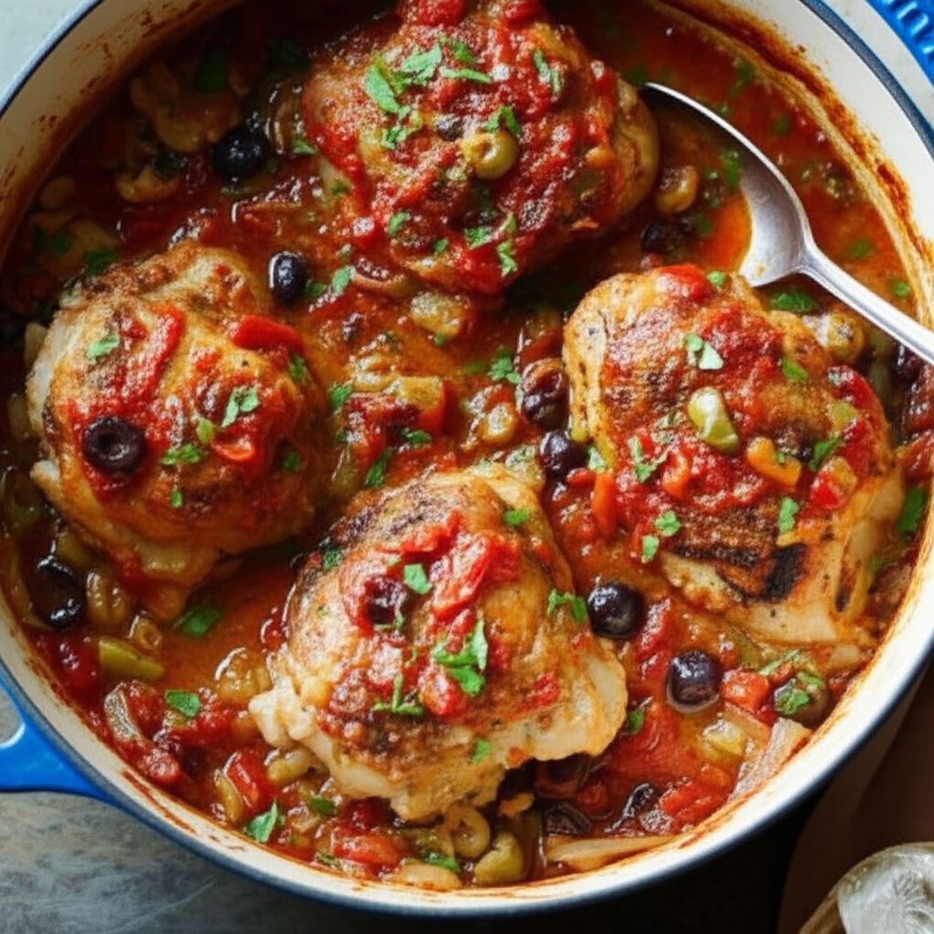 Spicy Mediterranean Chicken with Sausage-Stuffed Cherry Peppers