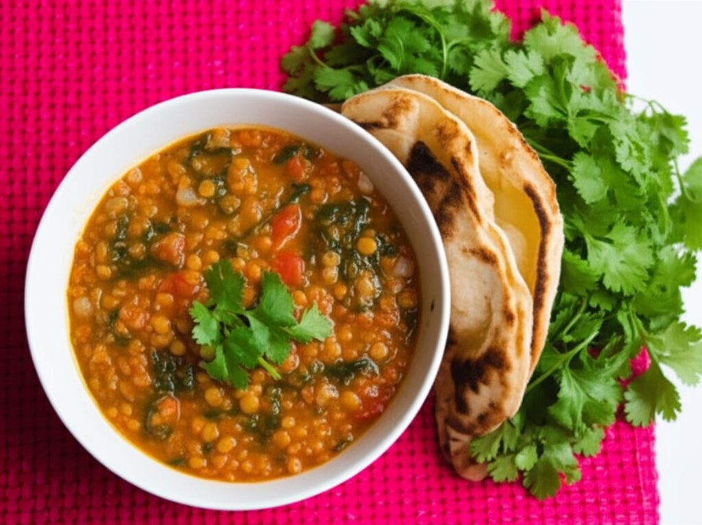 Spinach and Tomato Dal (Indian Lentil Soup)