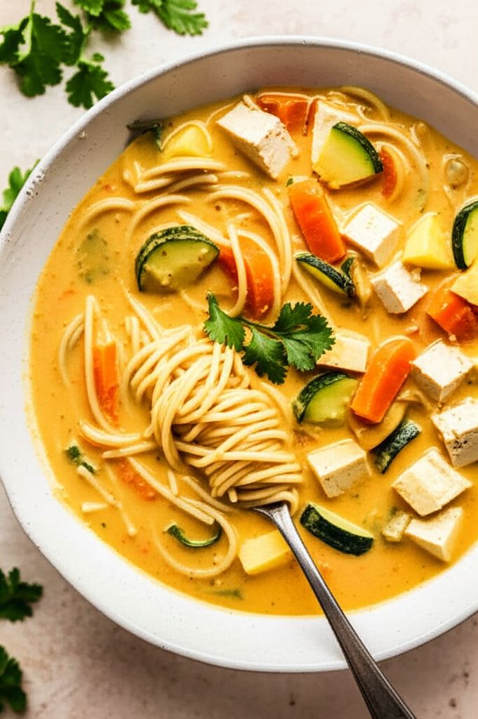 Tofu and Noodle Coconut-Curry Soup