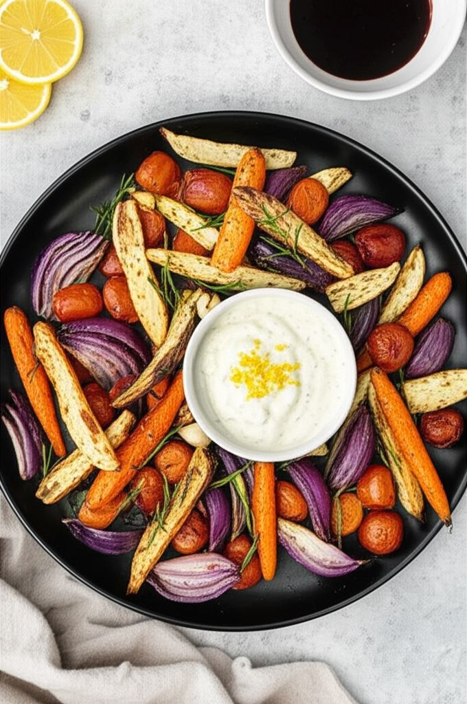Air Fryer Root Vegetables with Vegan Aioli
