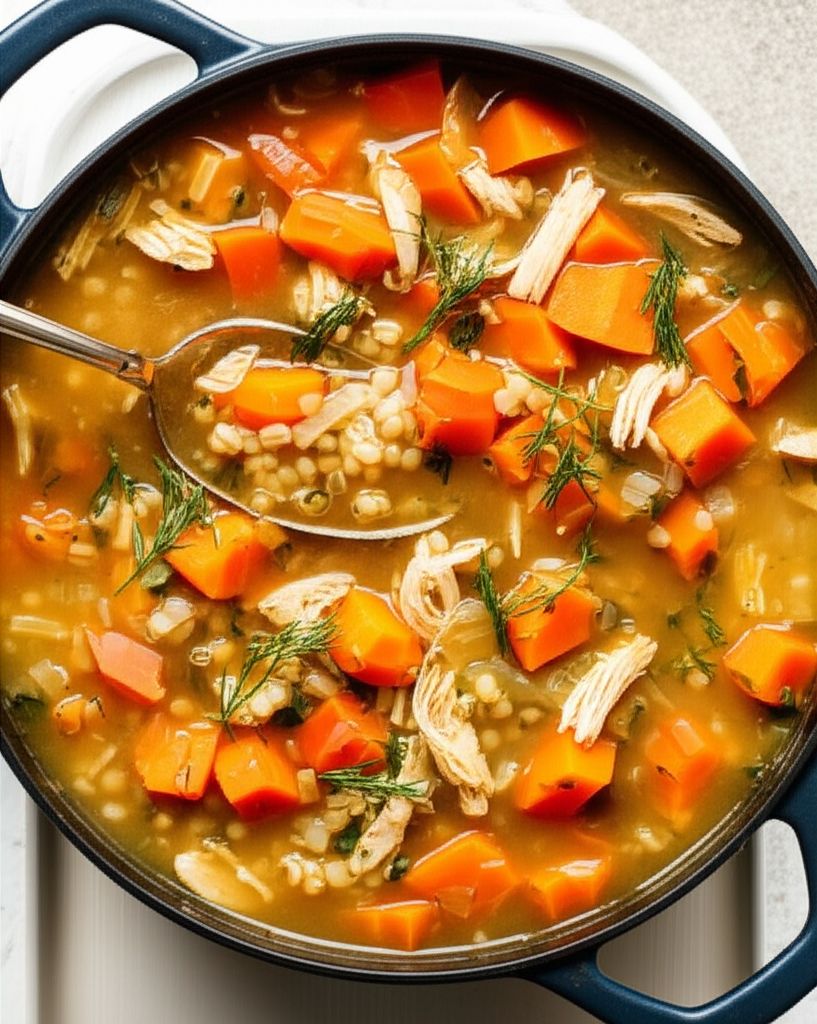 Chicken Barley Soup with Sweet Potato