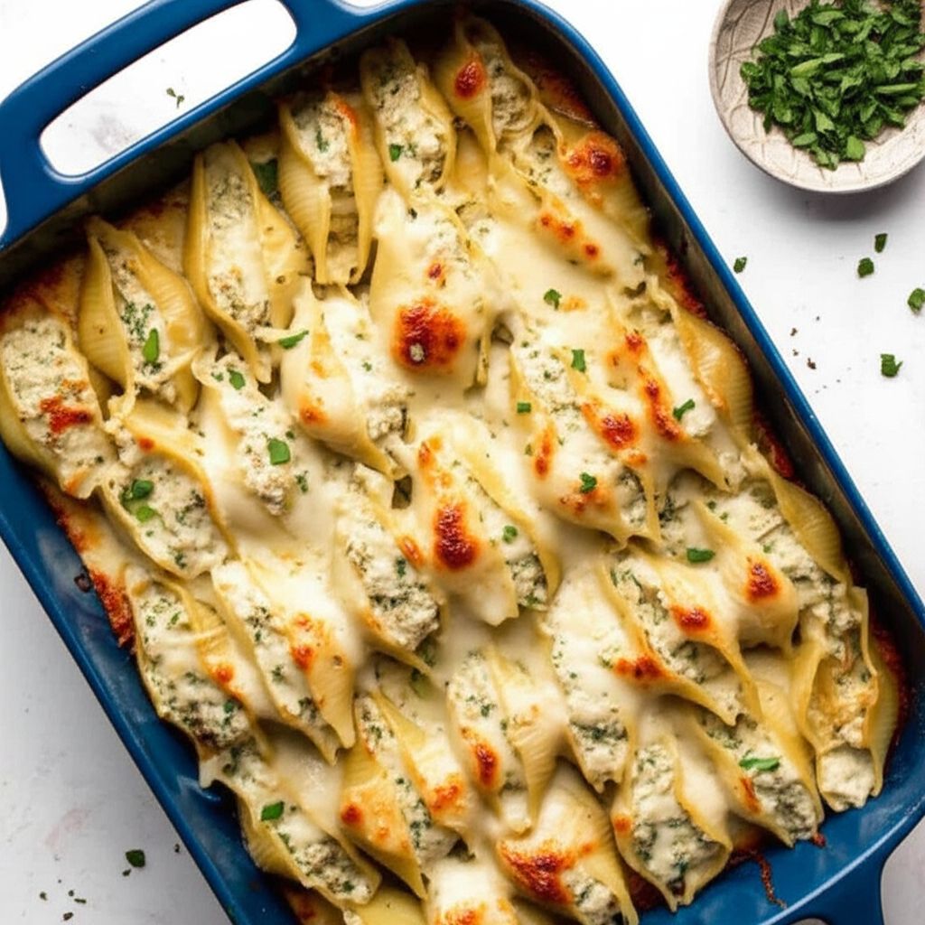 Chicken Spinach Alfredo Baked Stuffed Shells