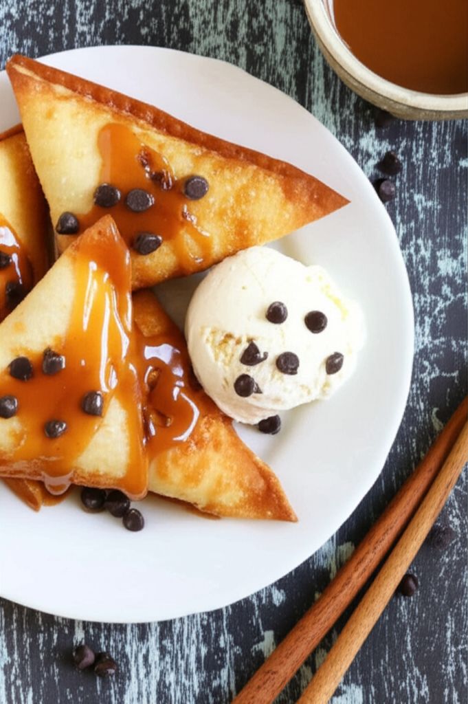 Chocolate Banana Fried Wontons with Grand Marnier Caramel Sauce