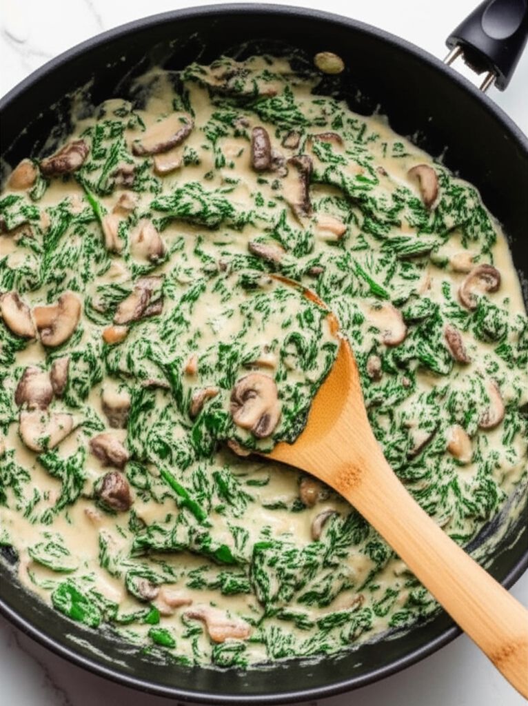 Creamed Spinach and Mushrooms for One