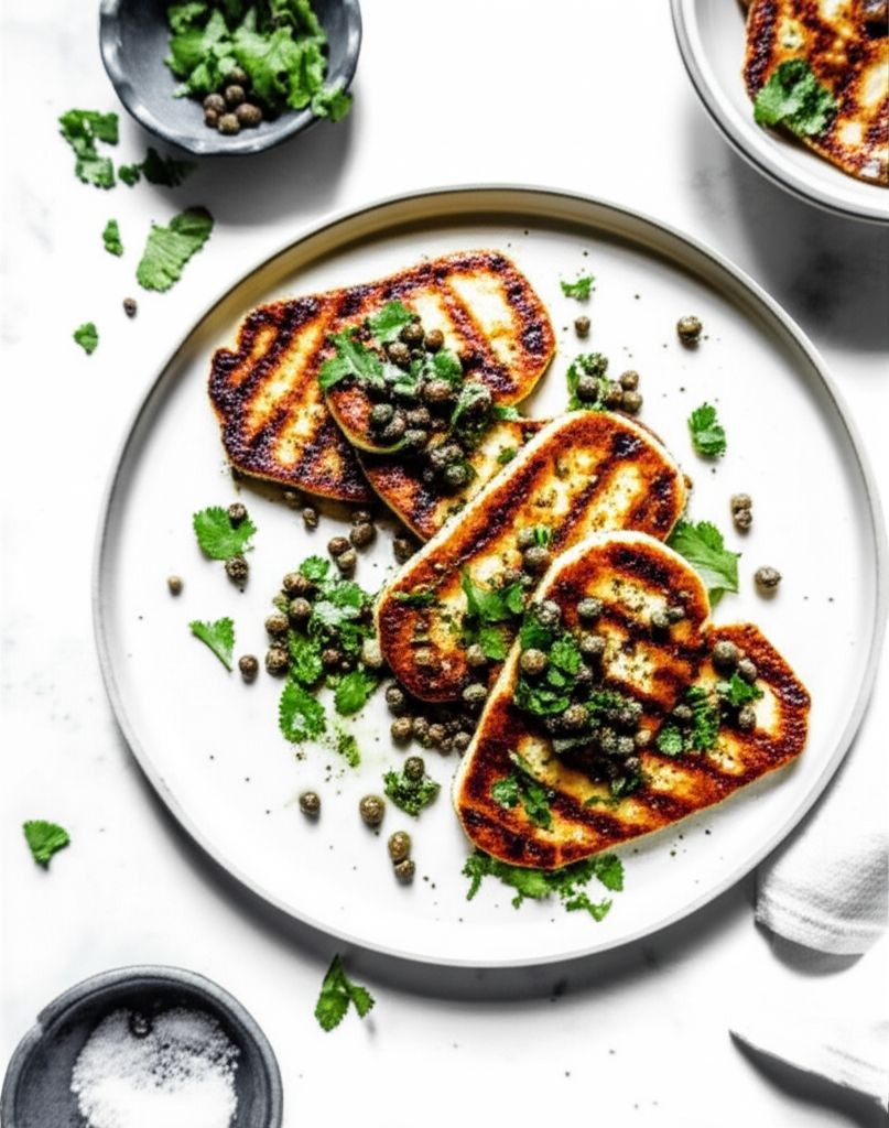 Crispy Halloumi Cheese with Caper Sauce