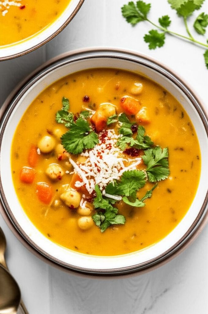 Curried Chicken Soup with Chickpeas and Cauliflower