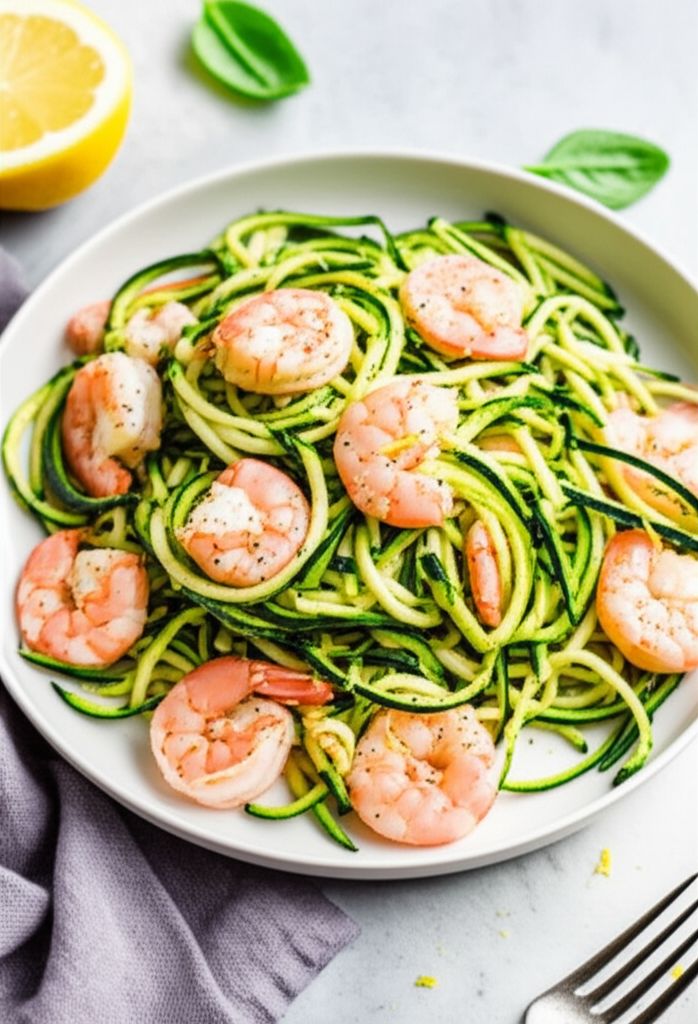 Lemon Zucchini Spaghetti with Shrimp