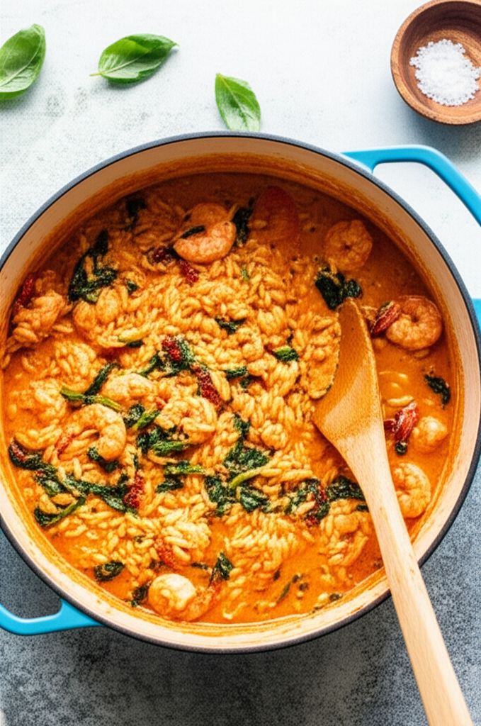 One Pot Tuscan Shrimp and Orzo