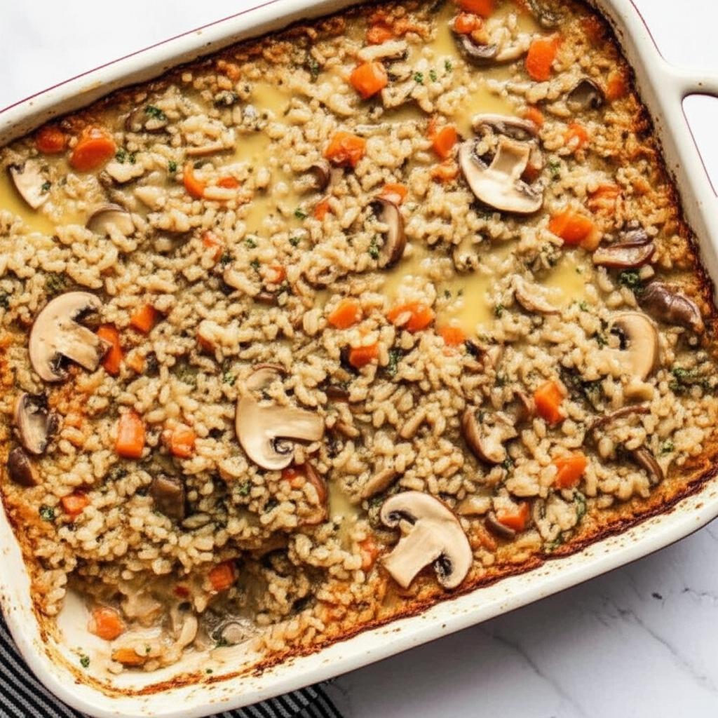 Oven Brown Rice with Carrots and Mushrooms