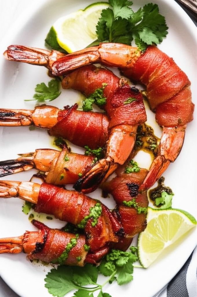 Pancetta Wrapped Shrimp with Chipotle Vinaigrette and Cilantro Oil