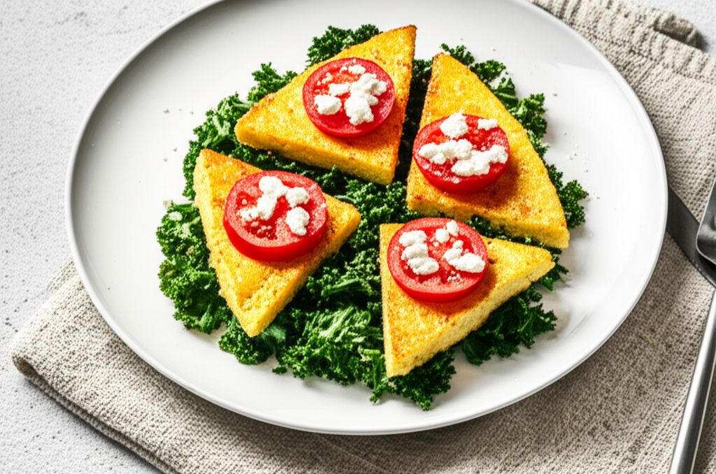 Pan-fried Polenta with Corn, Kale and Goat Cheese