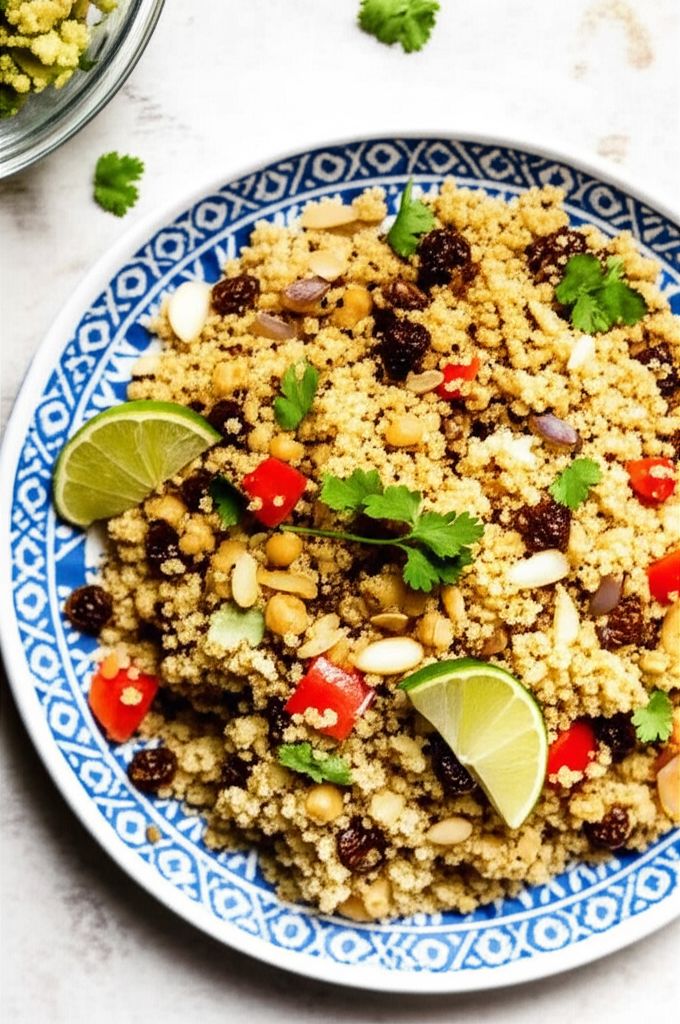 Pantry Curried Quinoa with Garbanzo Beans and Roasted Peppers