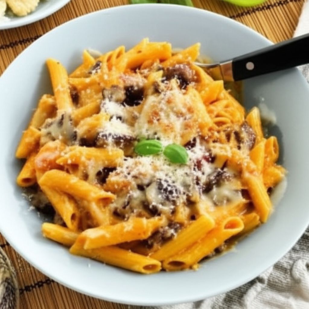 Penne with Italian Sausage, Mushrooms, and Pumpkin Sauce