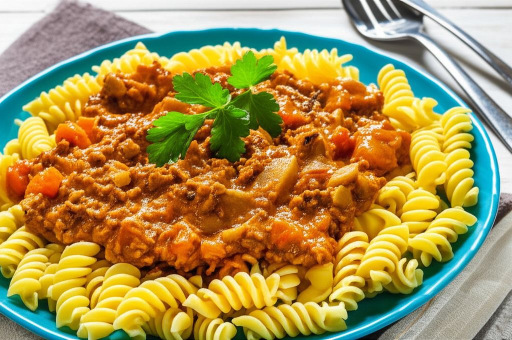 Quick Curry Pasta with Ground Beef and Pineapple