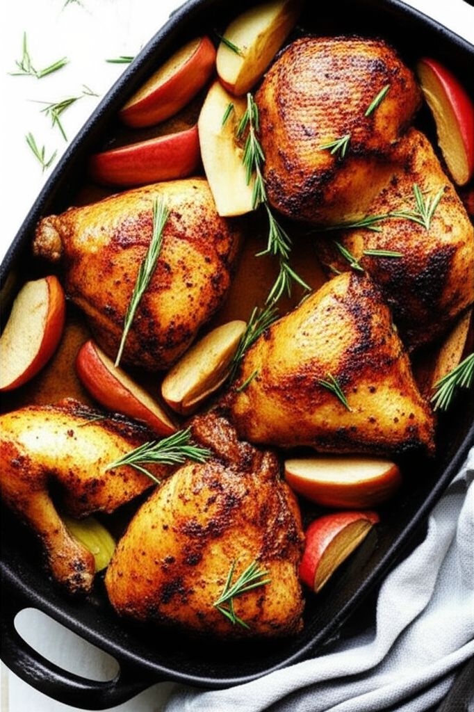 Roast Chicken with Apples, Leeks, and Rosemary