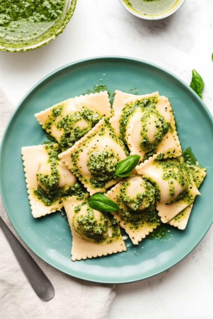 Sausage and Ricotta Ravioli with Pesto Sauce