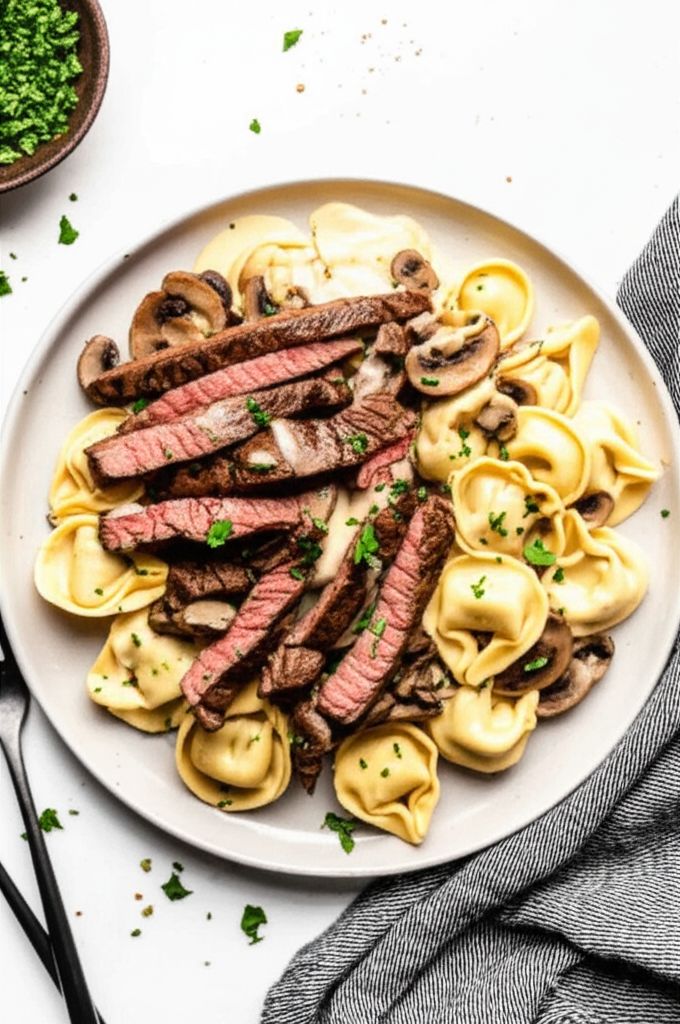 Steak and Mushroom Tortellini Alfredo
