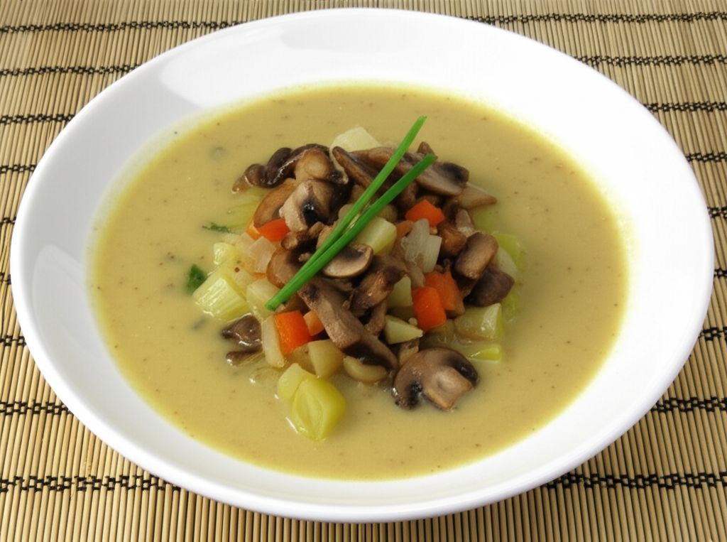 Sunchoke (Jerusalem Artichoke) and Leek Soup with Mushrooms