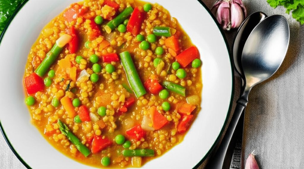Sweet Lentil Soup with Asparagus Tips
