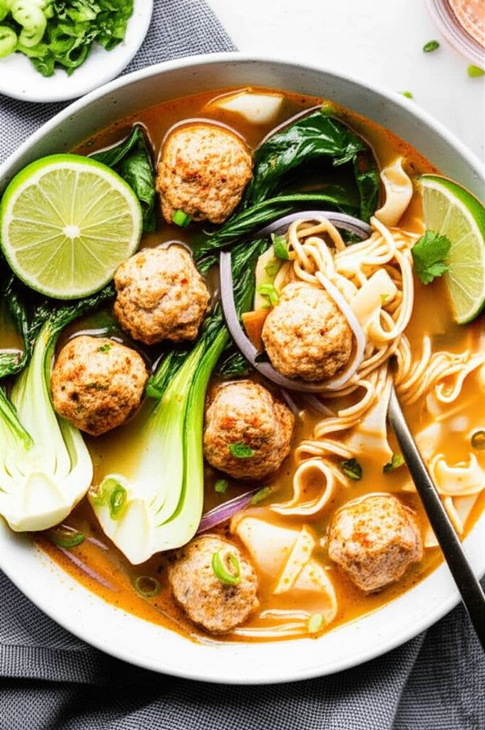 Thai Chicken Meatball Noodle Soup