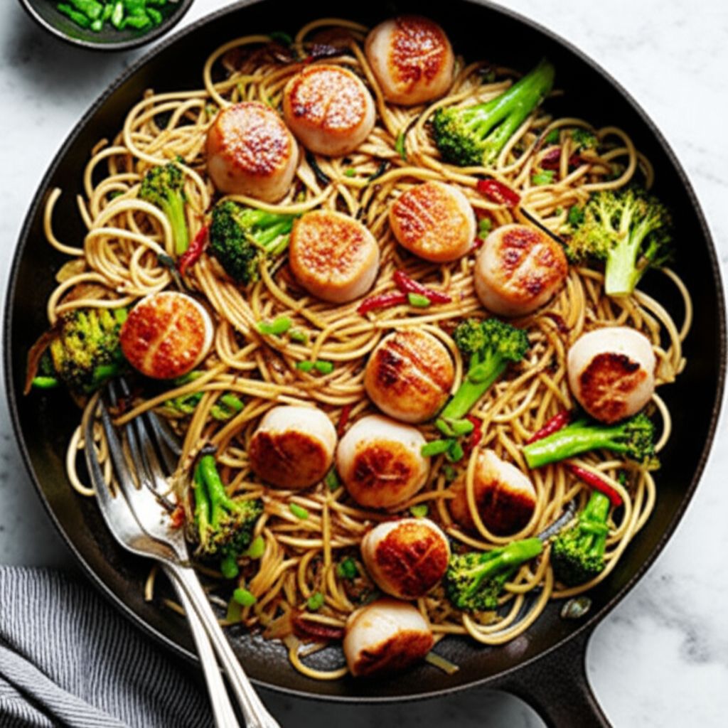 Toshi's Noodles with Seared Sea Scallops