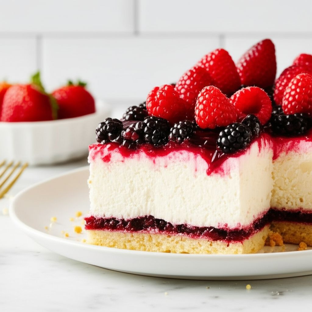 Triple Berry Cheesecake Poke Cake