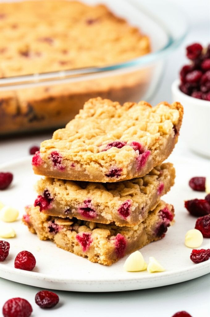White Chocolate Chip Cookie Bars with Oatmeal and Cranberry