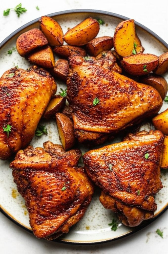 Air Fryer Chicken Thighs and Potatoes