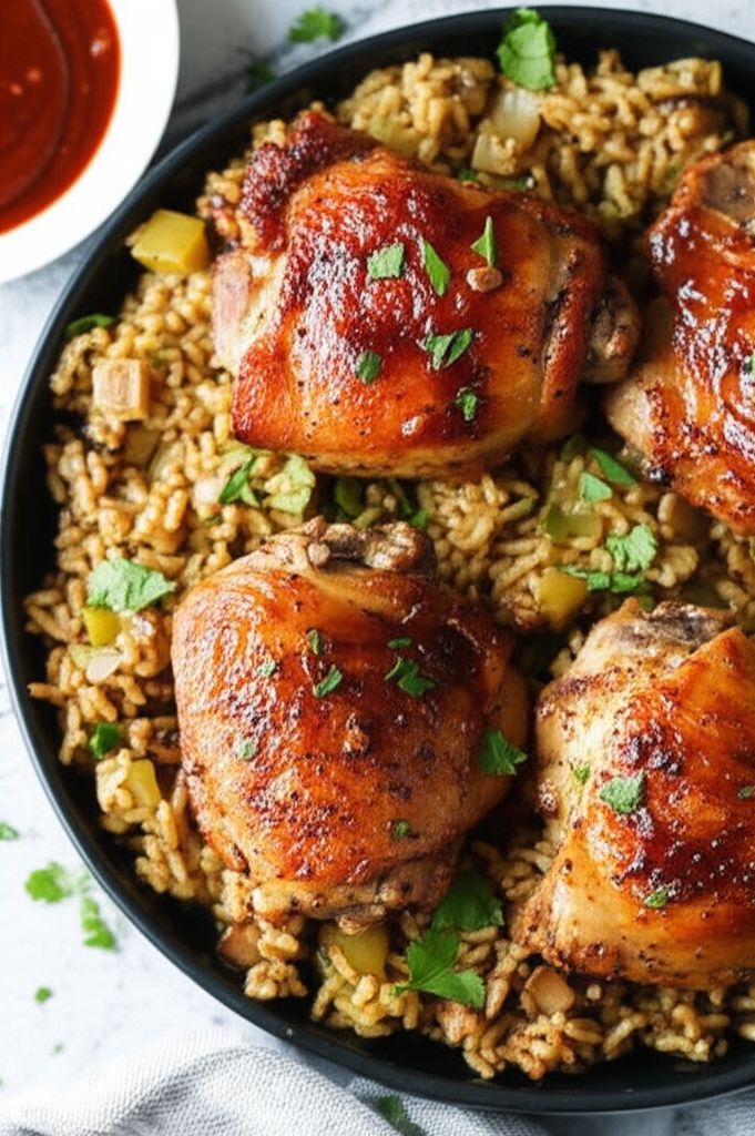 Baked Chicken Thighs With Mushroom Brown Rice