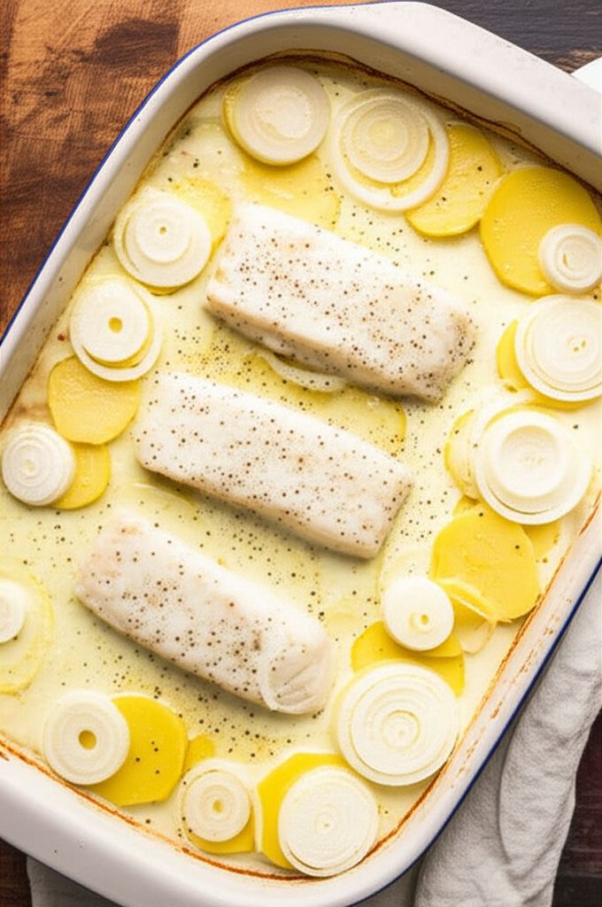 Baked Cod with Potatoes and Onions