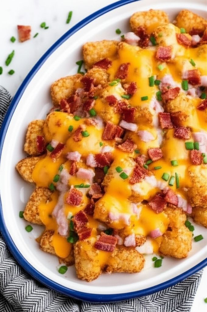 Cheesy Bacon, Ham, and Swiss Tater Tots Poutine