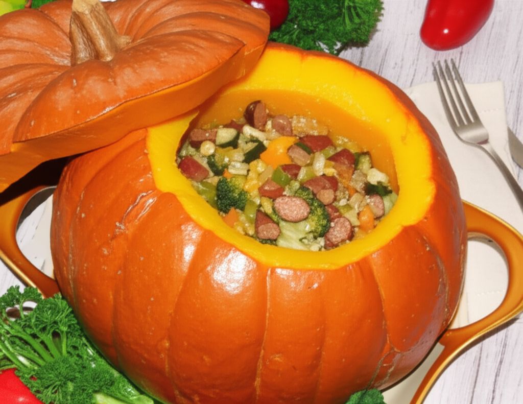 Cinderella Pumpkin Bowl with Vegetables and Sausage